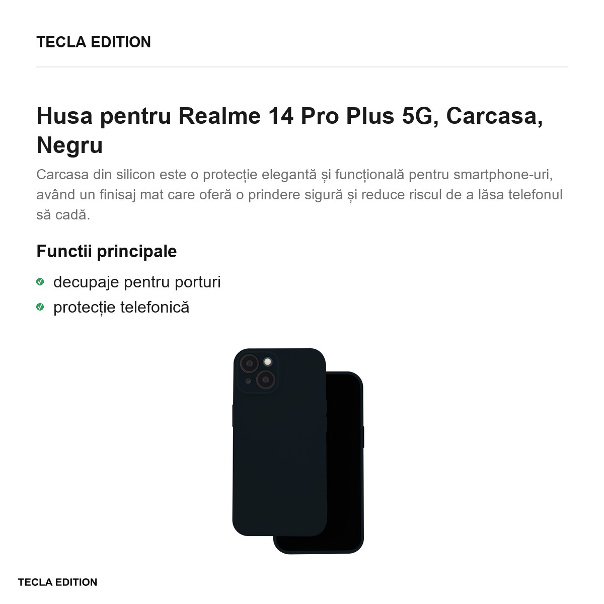 Husa Silicon pentru Realme 14 Pro Plus 5G, Carcasa, Negru [1]
