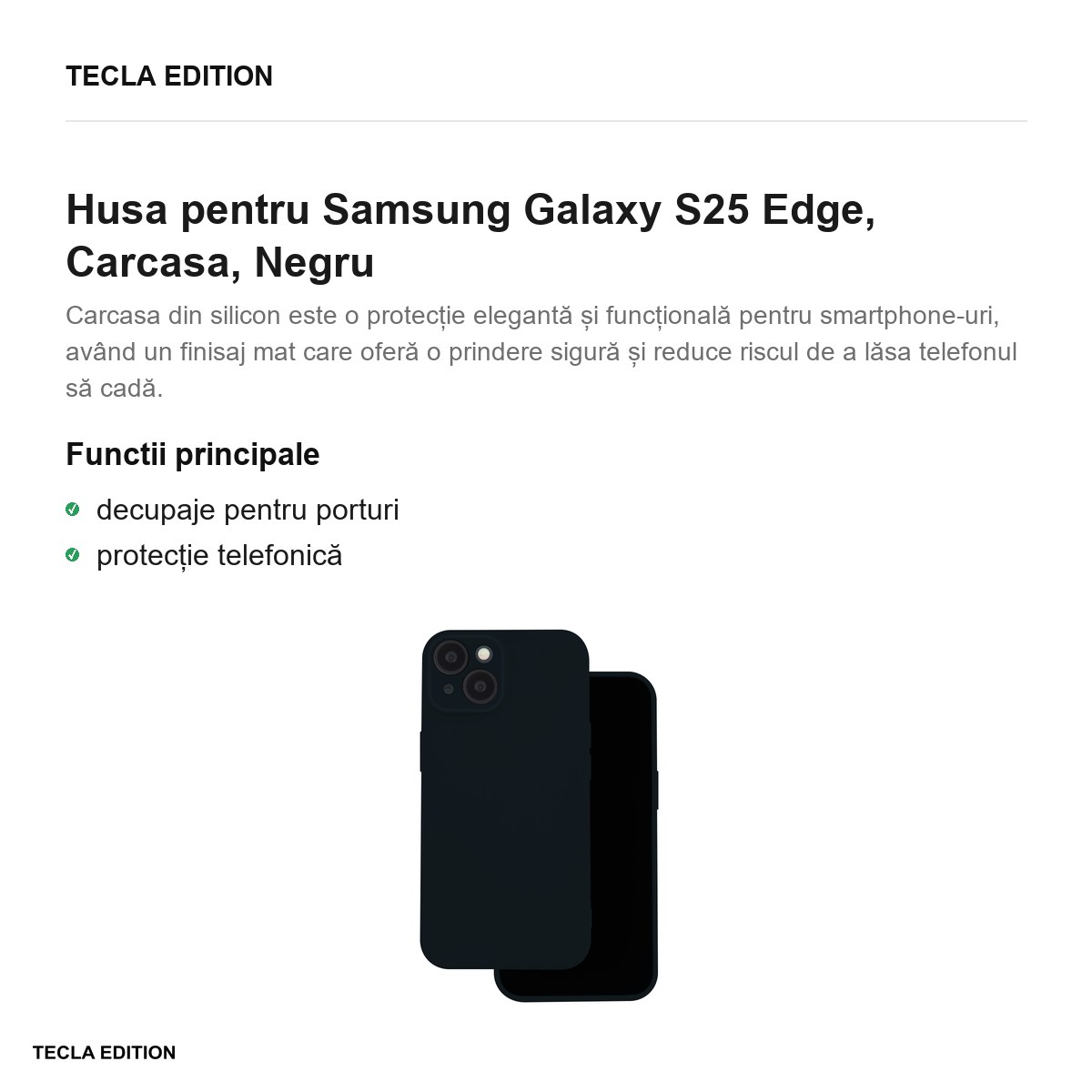 Husa Silicon pentru Samsung Galaxy S25 Edge, Carcasa, Negru [1]