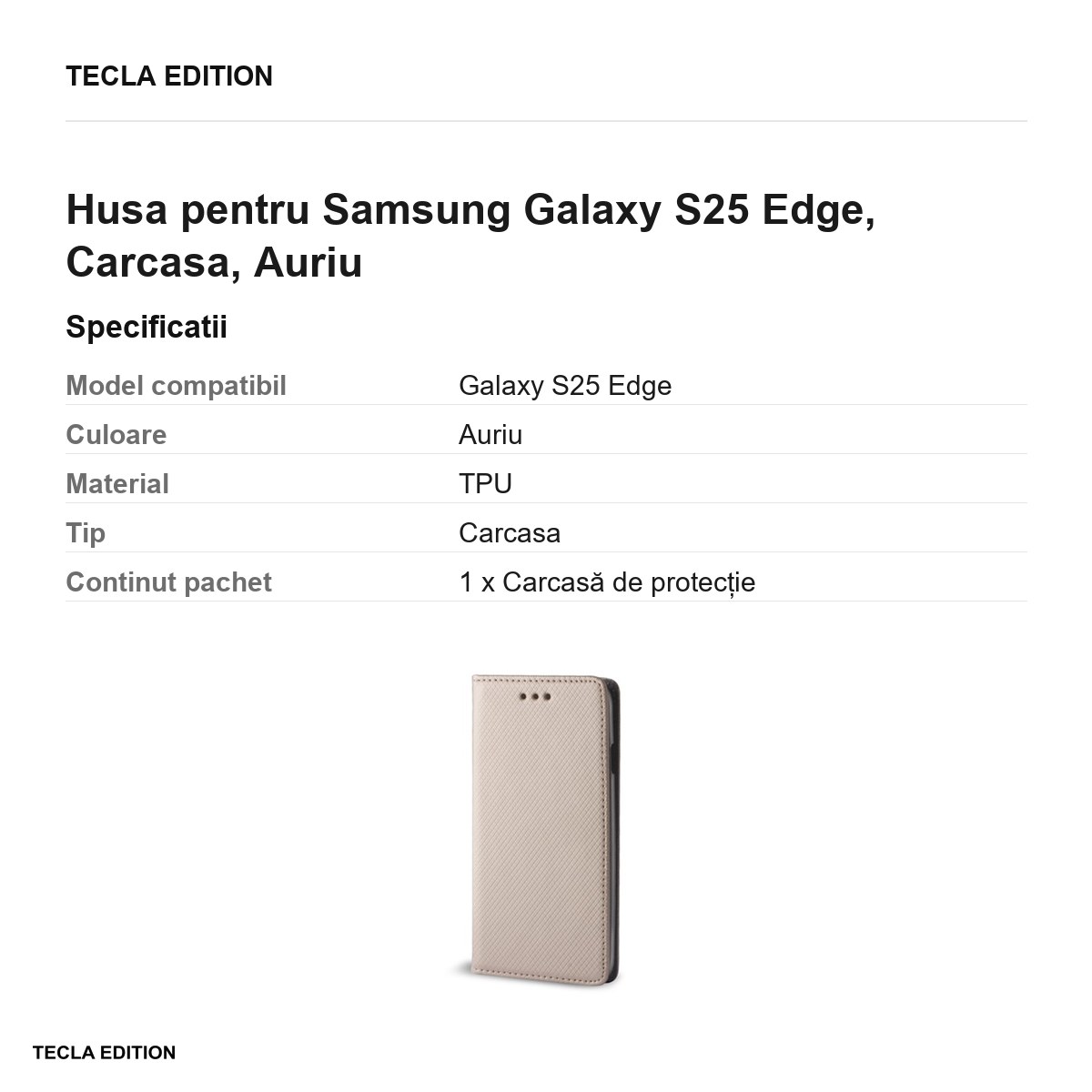 Husa Smart Magnet pentru Samsung Galaxy S25 Edge, tip carte, Auriu [2]