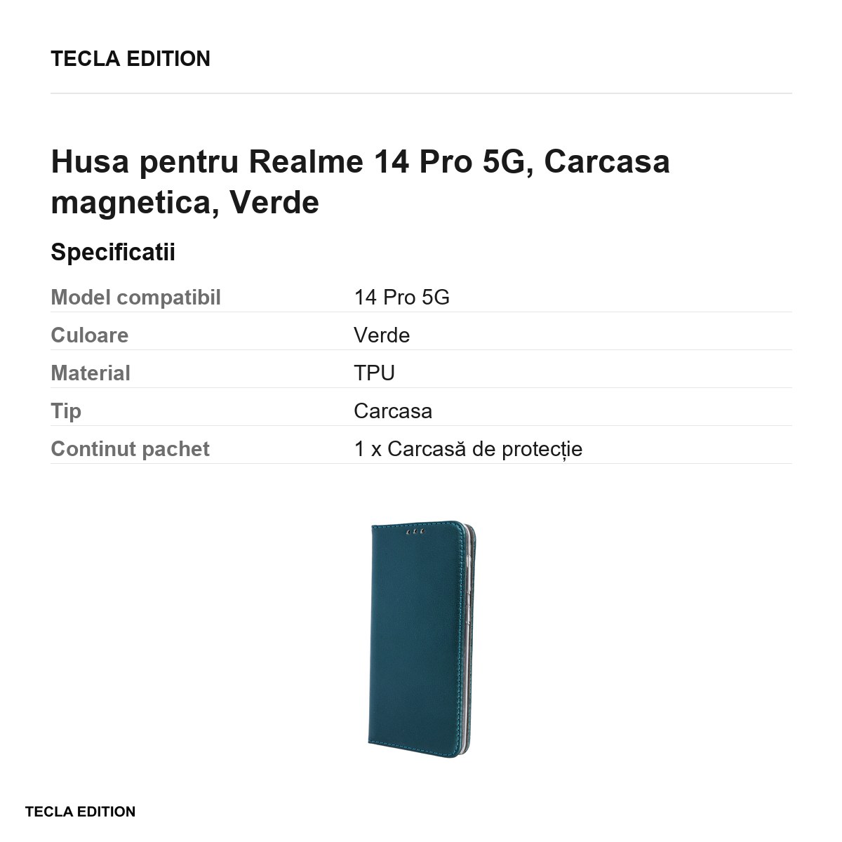 Husa Smart Magnetic pentru Realme 14 Pro 5G, tip carte cu inchidere magnetica, Verde [2]
