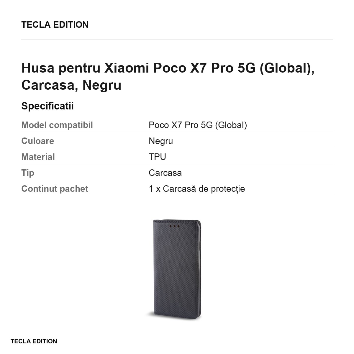 Husa Smart Magnet pentru Xiaomi Poco X7 Pro 5G (Global), tip carte, Negru [2]