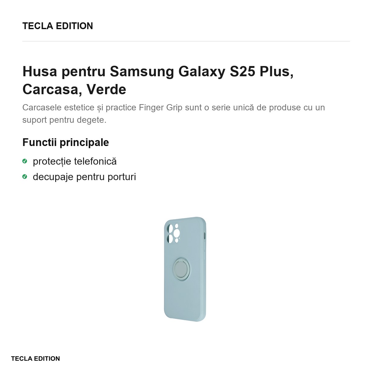Husa Finger Grip pentru Samsung Galaxy S25 Plus, Carcasa, Verde [1]