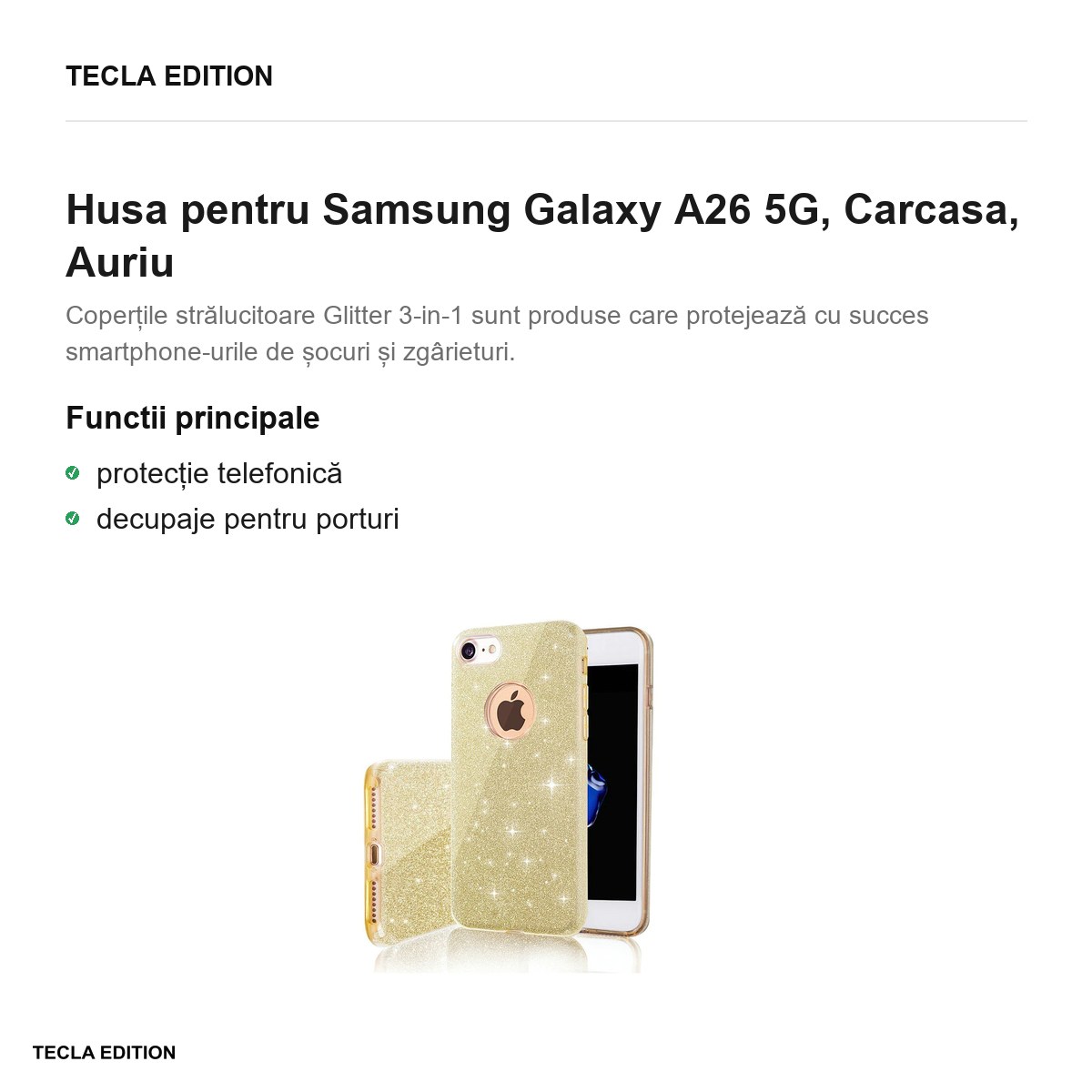Husa Glitter 3in1 pentru Samsung Galaxy A26 5G, Carcasa, Auriu [1]