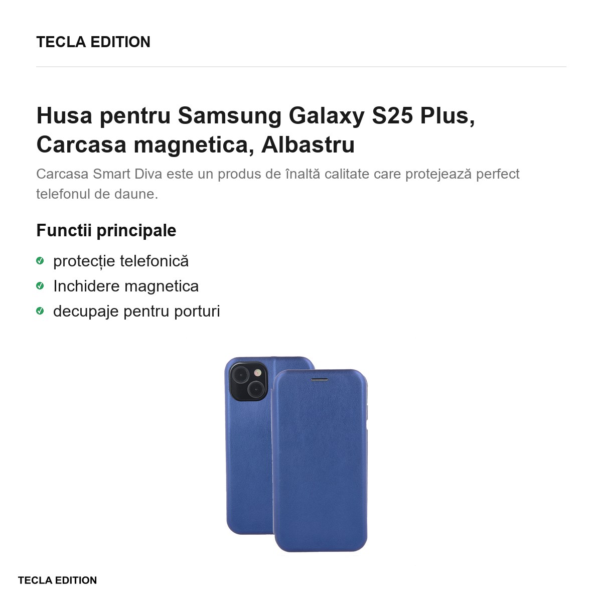 Husa Smart Diva pentru Samsung Galaxy S25 Plus, tip carte cu inchidere magnetica, Albastru [1]