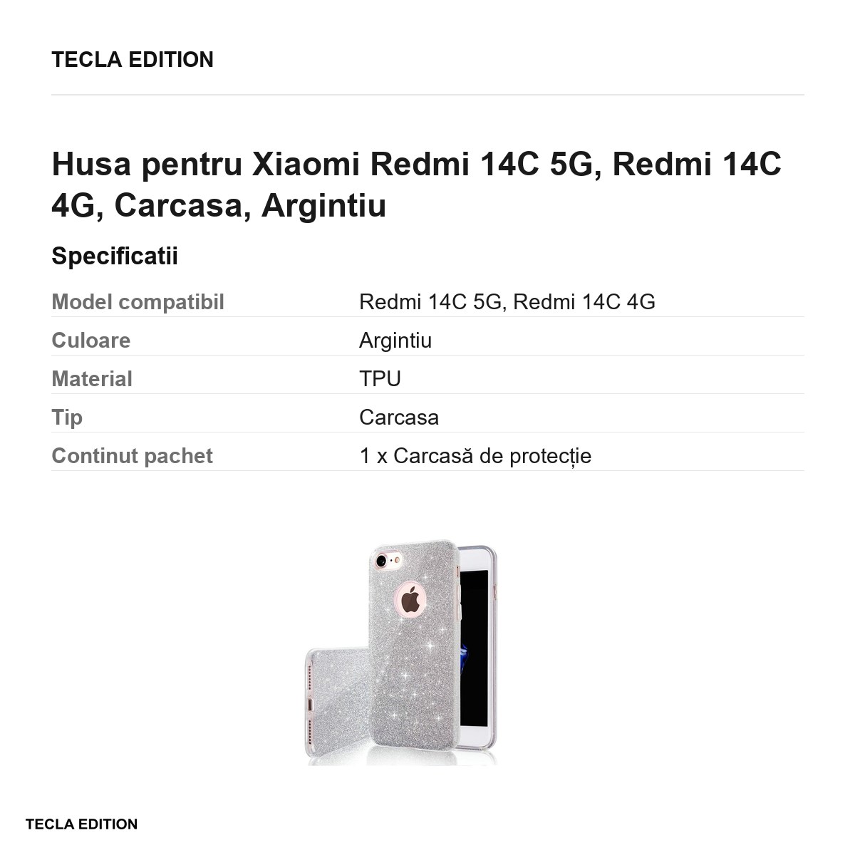 Husa Glitter 3in1 pentru Xiaomi Redmi 14C 5G, Redmi 14C 4G, Carcasa, Argintiu [2]