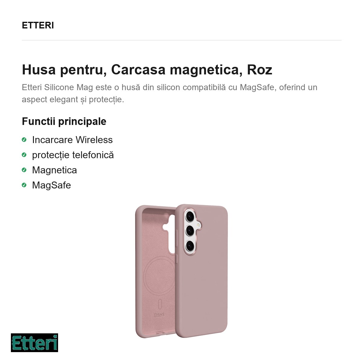 Husa Etteri Silicone Mag pentru Samsung Galaxy S25, Carcasa magnetica, Roz [1]