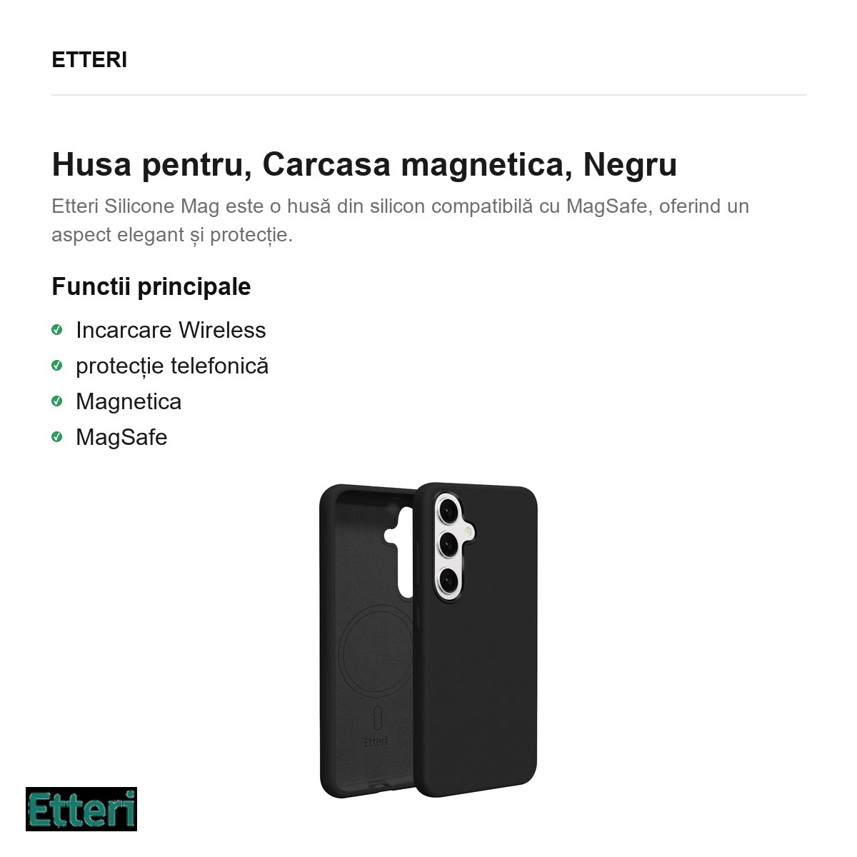 Husa Etteri Silicone Mag pentru Samsung Galaxy S25 Plus, Carcasa magnetica, Negru [1]