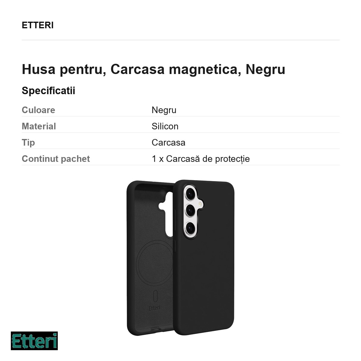 Husa Etteri Silicone Mag pentru Samsung Galaxy S25 Plus, Carcasa magnetica, Negru [2]