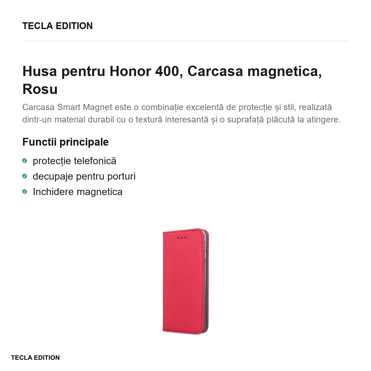 Husa Smart Magnet pentru Honor 400, tip carte cu inchidere magnetica, Rosu [1]
