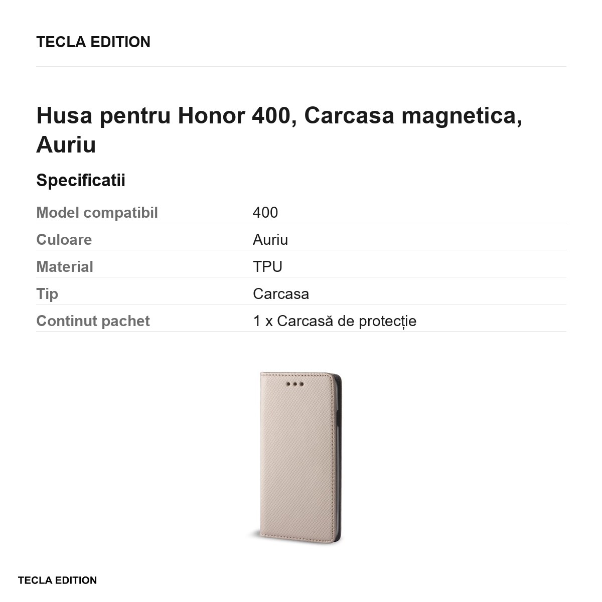 Husa Smart Magnet pentru Honor 400, tip carte cu inchidere magnetica, Auriu [2]