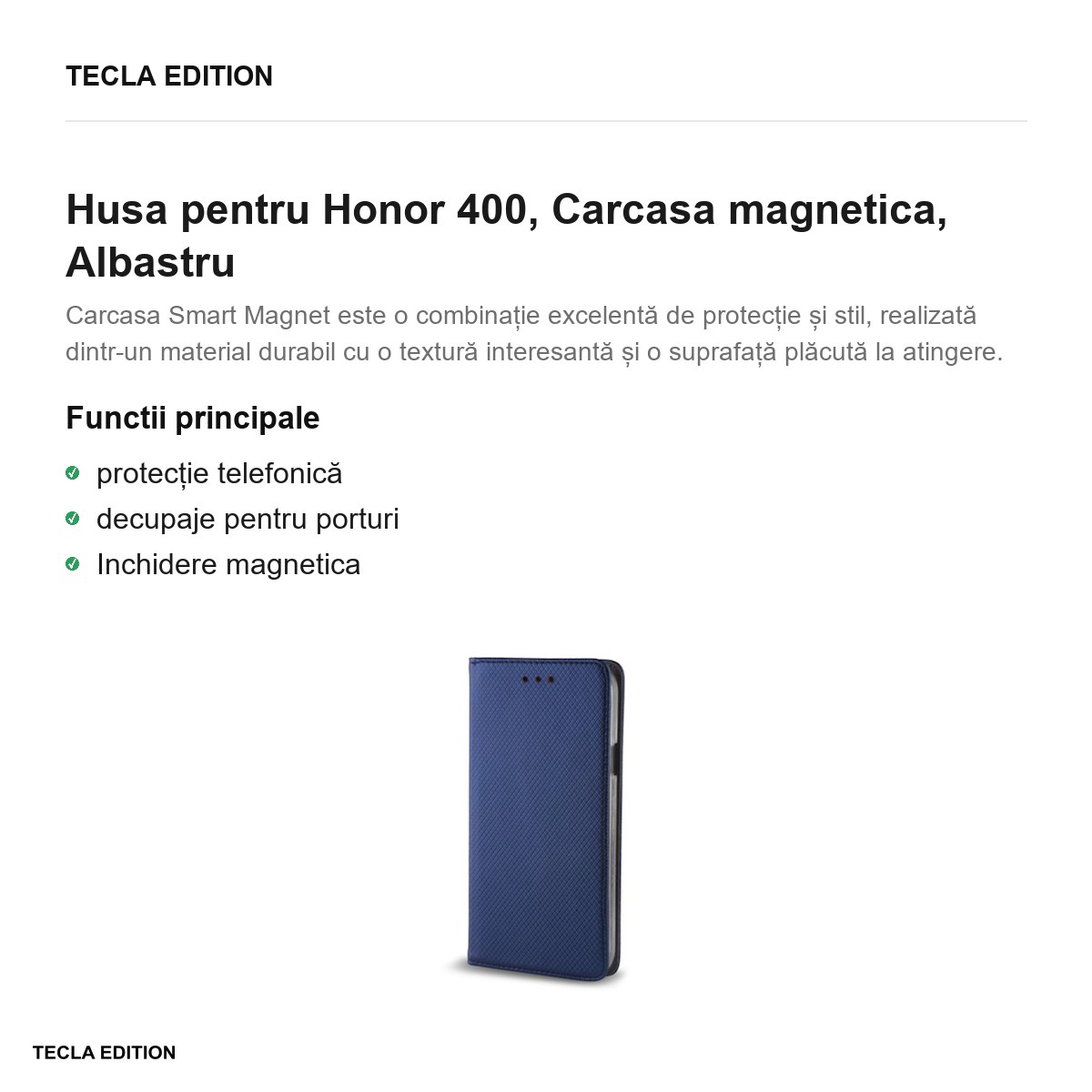 Husa Smart Magnet pentru Honor 400, tip carte cu inchidere magnetica, Albastru [1]