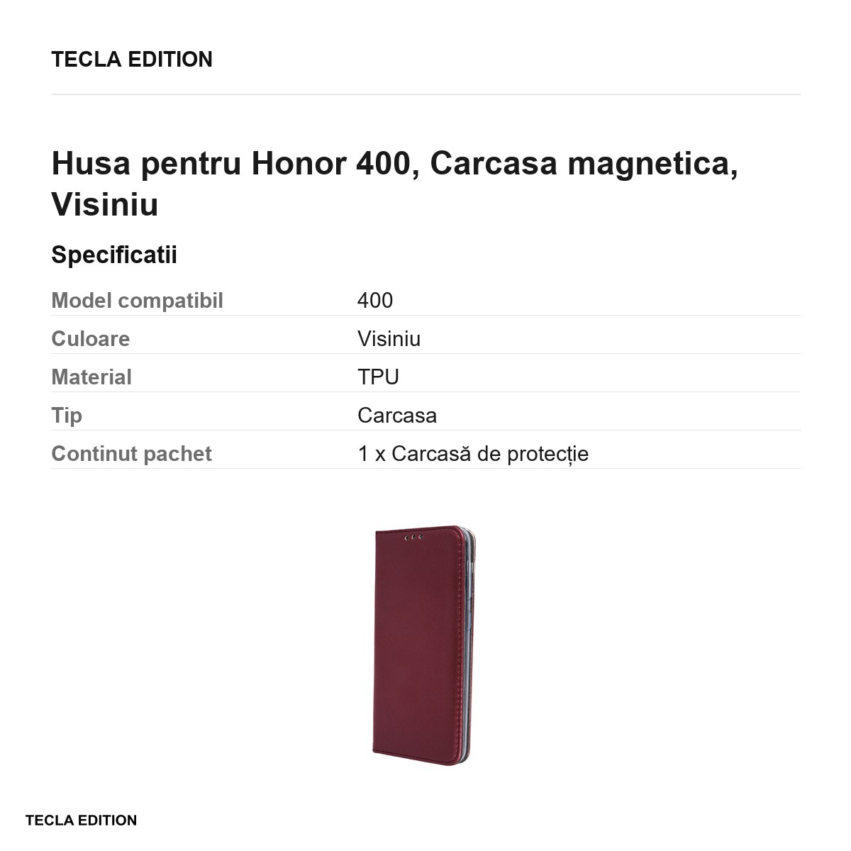 Husa Smart Magnetic pentru Honor 400, tip carte cu inchidere magnetica, Visiniu [2]