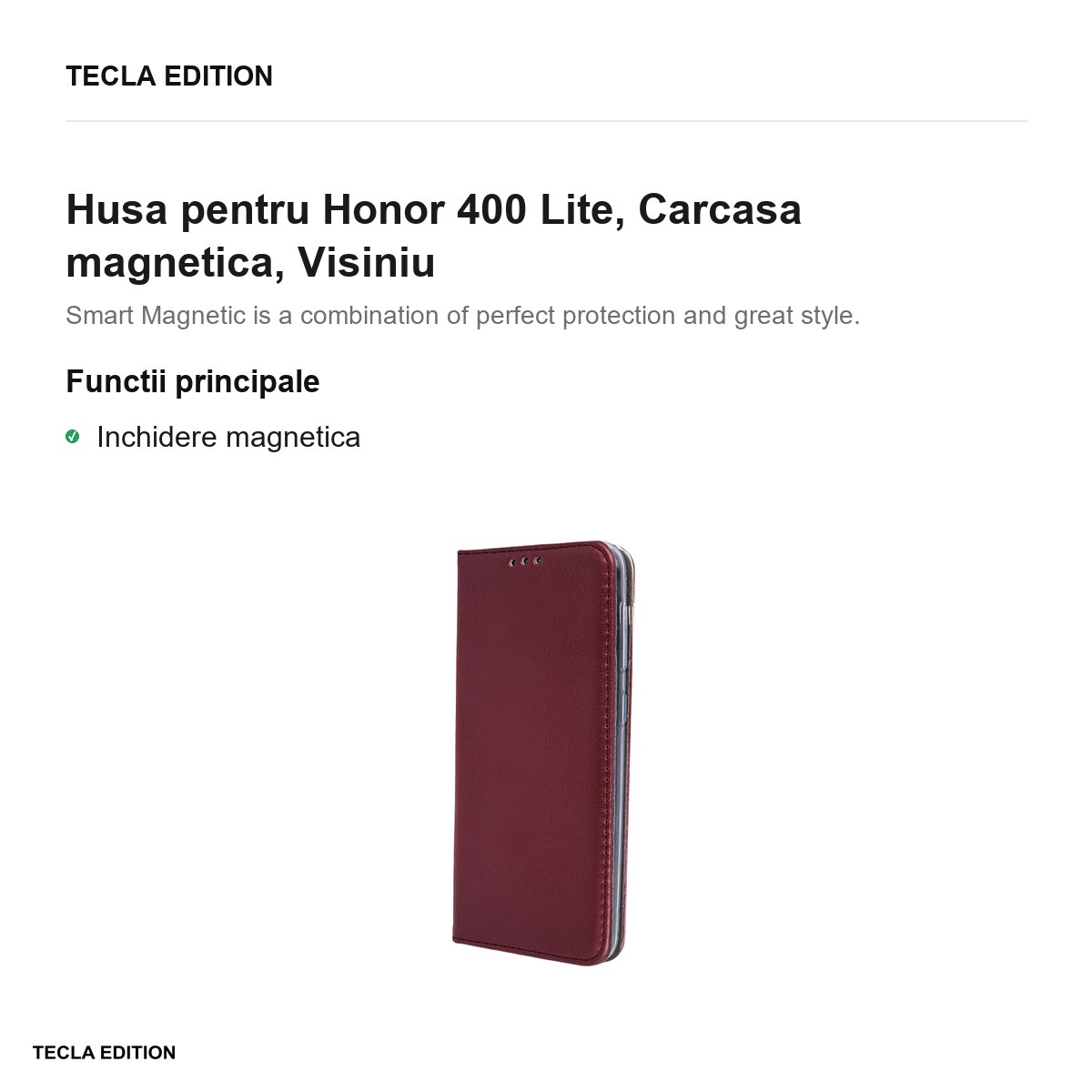 Husa Smart Magnetic pentru Honor 400 Lite, tip carte cu inchidere magnetica, Visiniu [1]