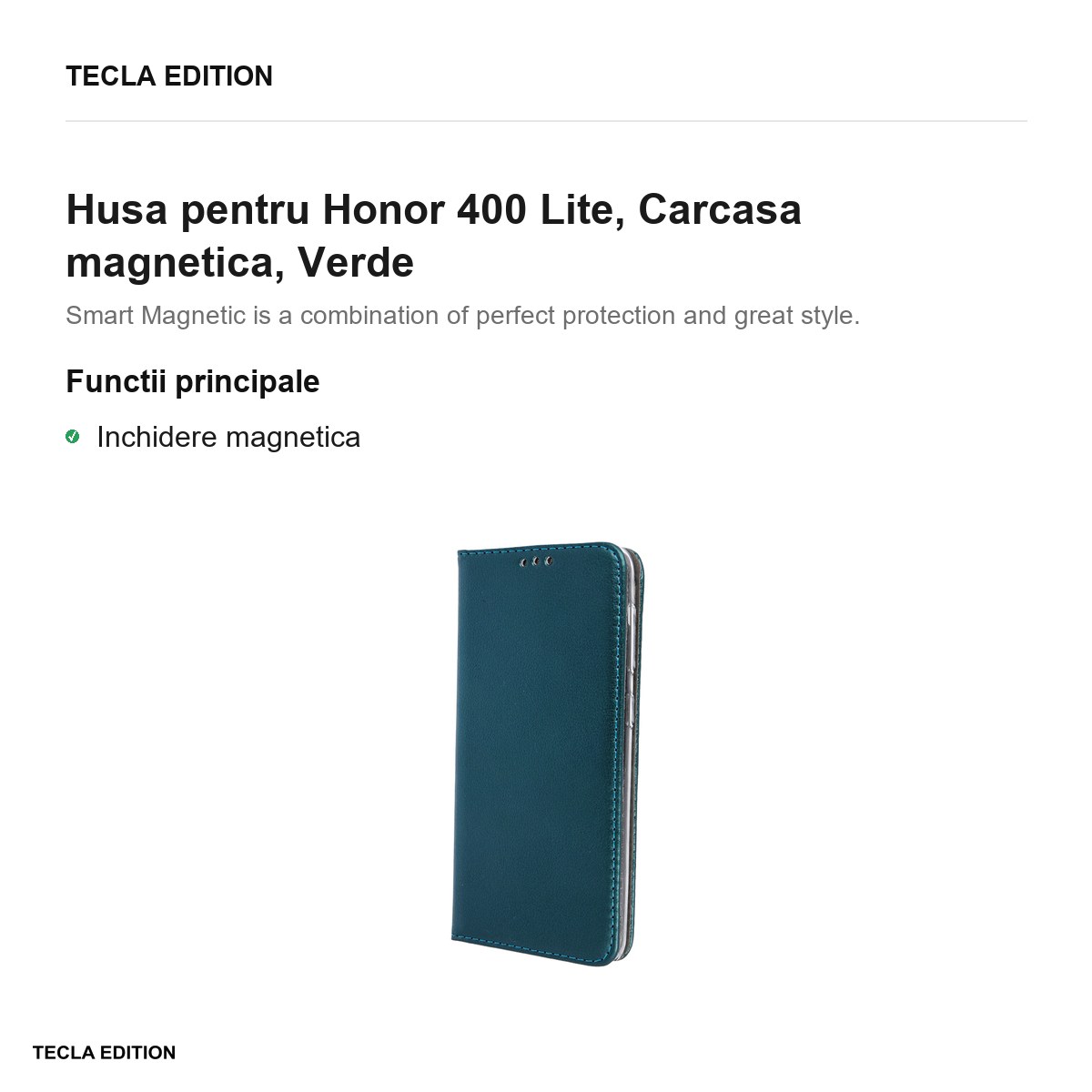 Husa Smart Magnetic pentru Honor 400 Lite, tip carte cu inchidere magnetica, Verde [1]