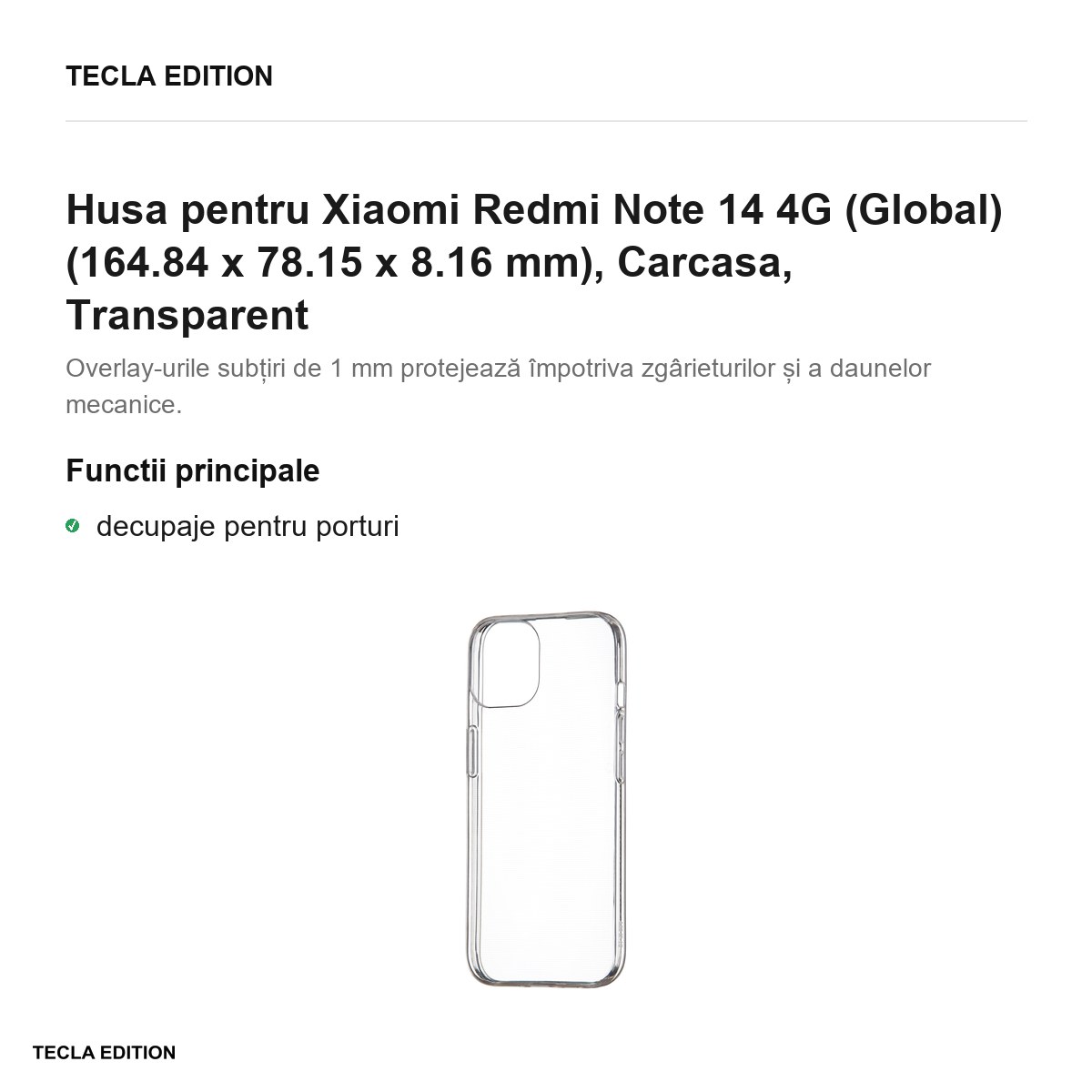 Husa Slim 1 mm pentru Xiaomi Redmi Note 14 4G (Global), Carcasa, Transparent [1]