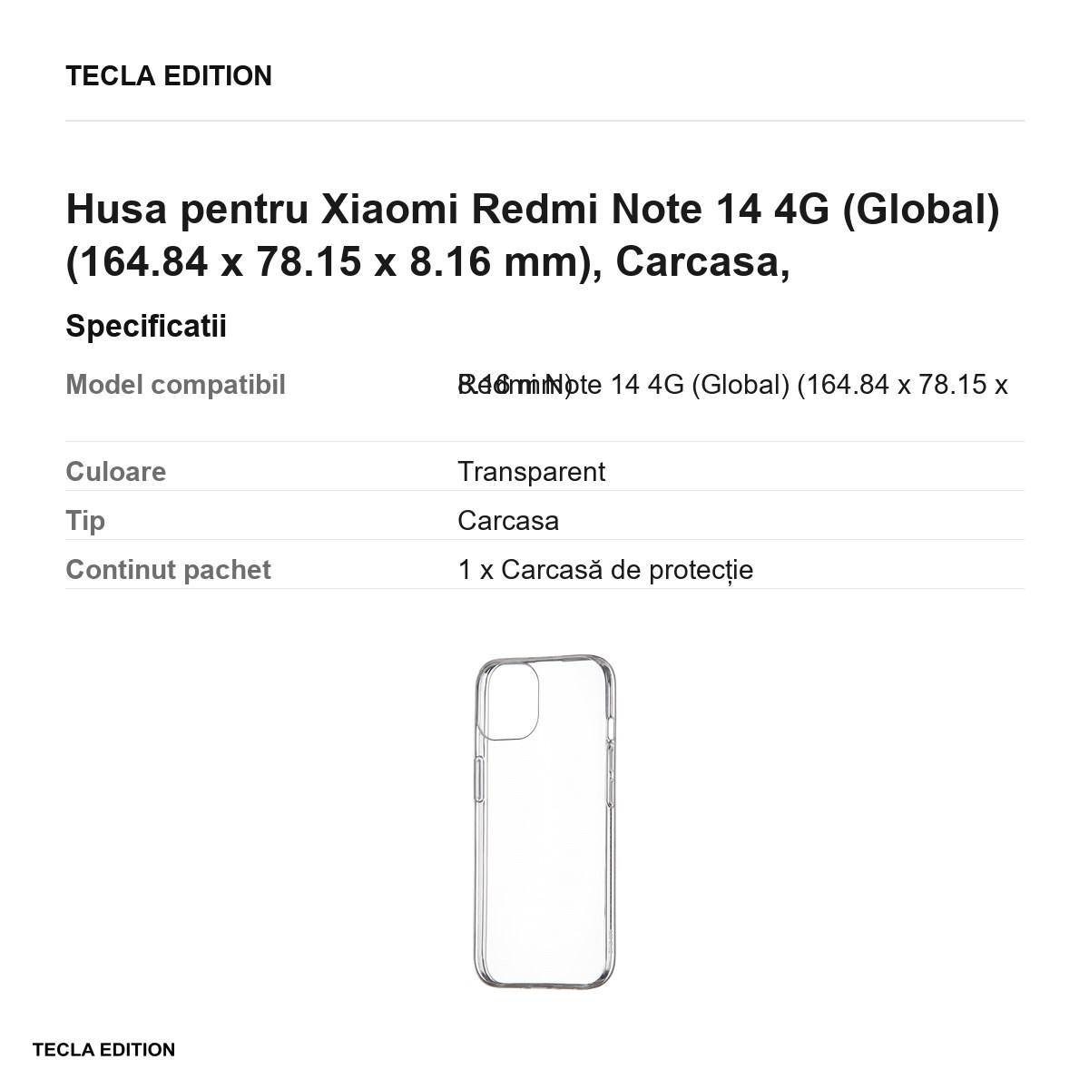 Husa Slim 1 mm pentru Xiaomi Redmi Note 14 4G (Global), Carcasa, Transparent [2]