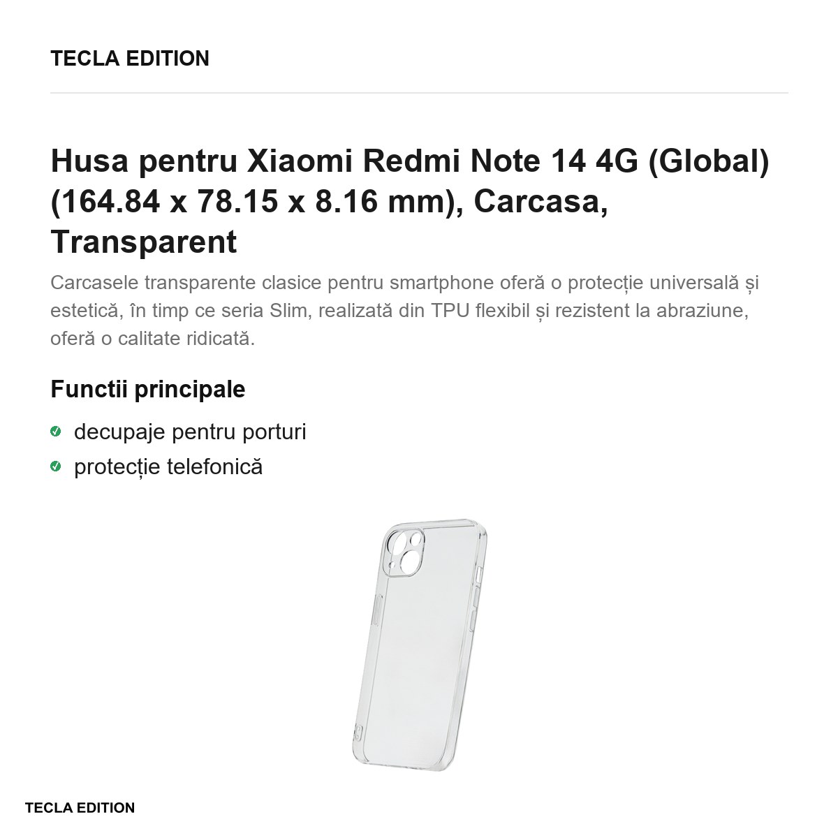 Husa Slim 2 mm pentru Xiaomi Redmi Note 14 4G (Global), Carcasa, Transparent [1]