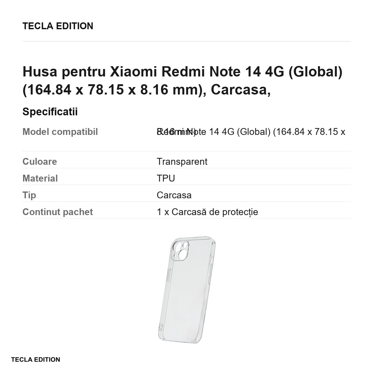 Husa Slim 2 mm pentru Xiaomi Redmi Note 14 4G (Global), Carcasa, Transparent [2]
