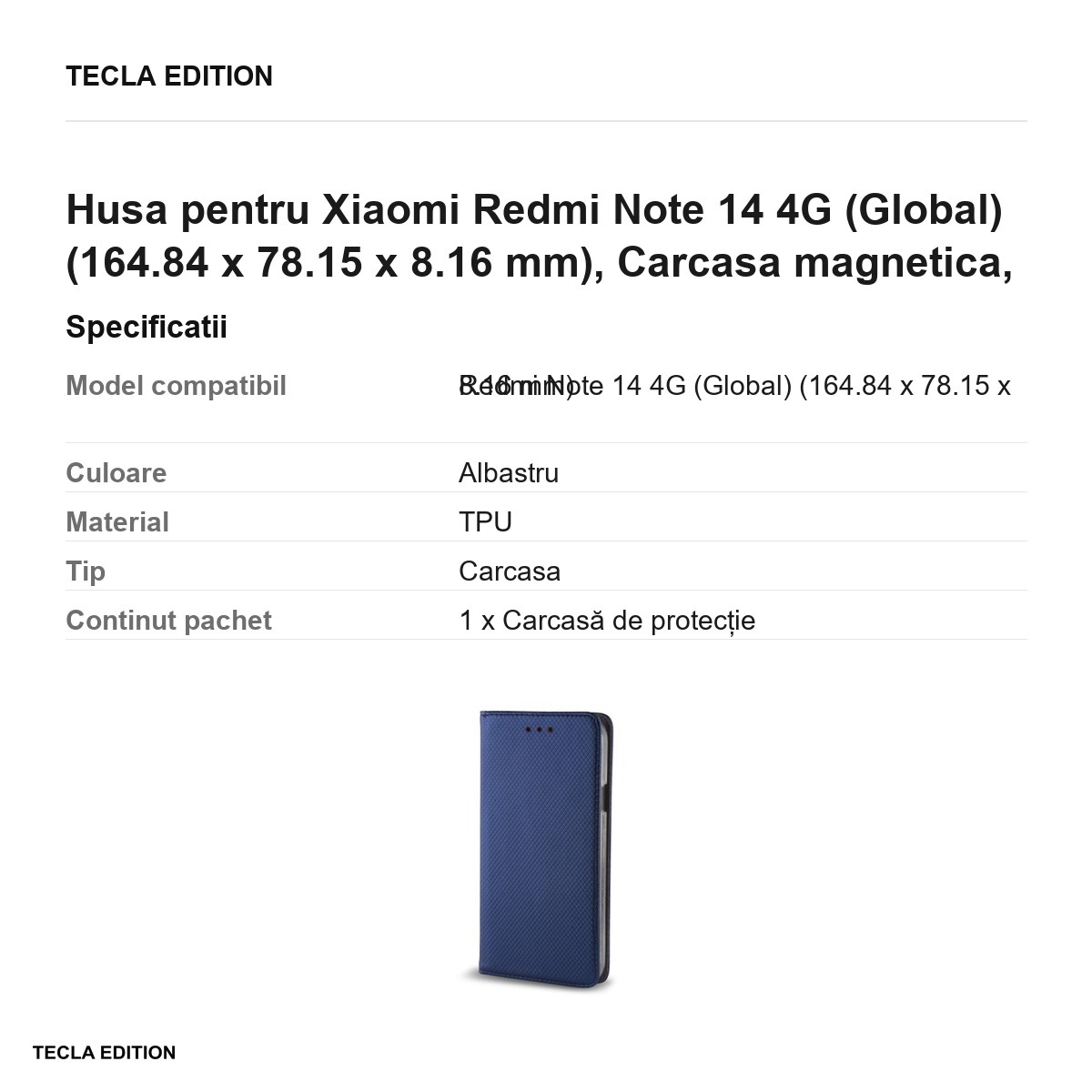 Husa Smart Magnet pentru Xiaomi Redmi Note 14 4G (Global), tip carte cu inchidere magnetica, Albastru [2]