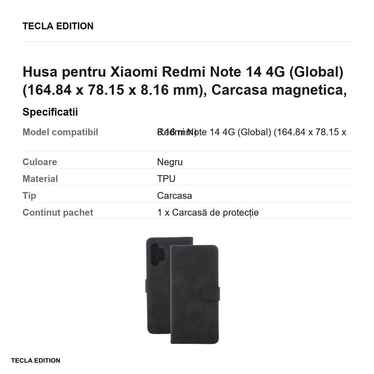 Husa Smart Velvet pentru Xiaomi Redmi Note 14 4G (Global), tip carte cu inchidere magnetica, Negru [2]