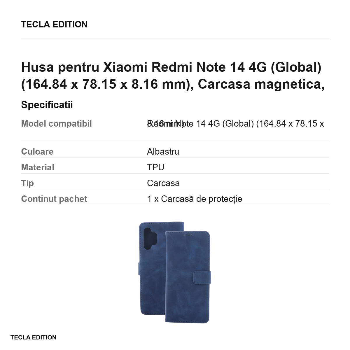 Husa Smart Velvet pentru Xiaomi Redmi Note 14 4G (Global), tip carte cu inchidere magnetica, Albastru [2]