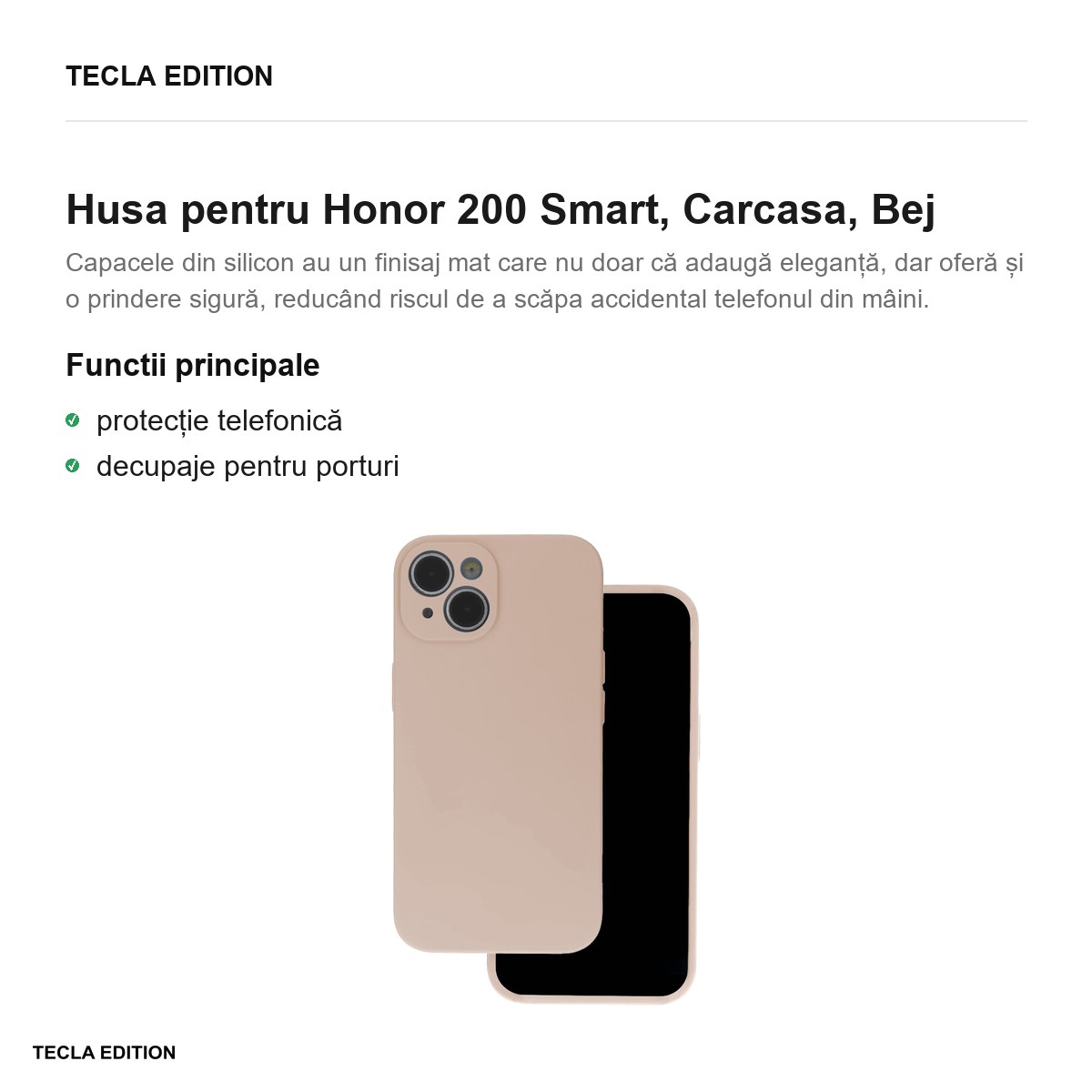 Husa Silicon nude pentru Honor 200 Smart, Carcasa, Bej [1]