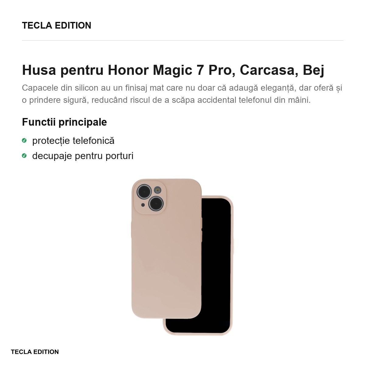 Husa Silicon nude pentru Honor Magic 7 Pro, Carcasa, Bej [1]