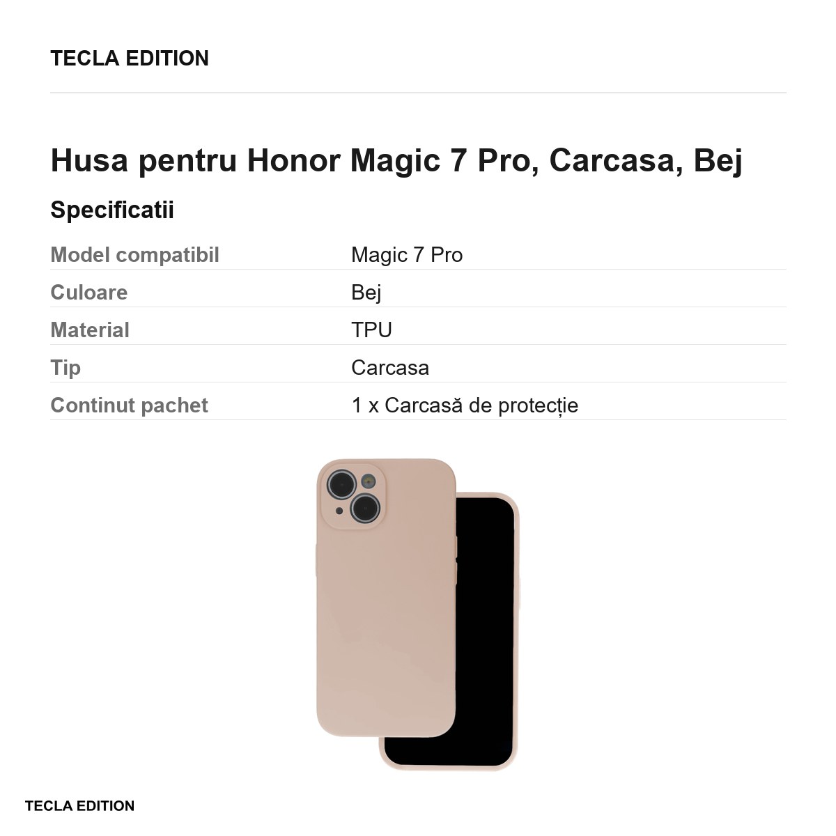 Husa Silicon nude pentru Honor Magic 7 Pro, Carcasa, Bej [2]