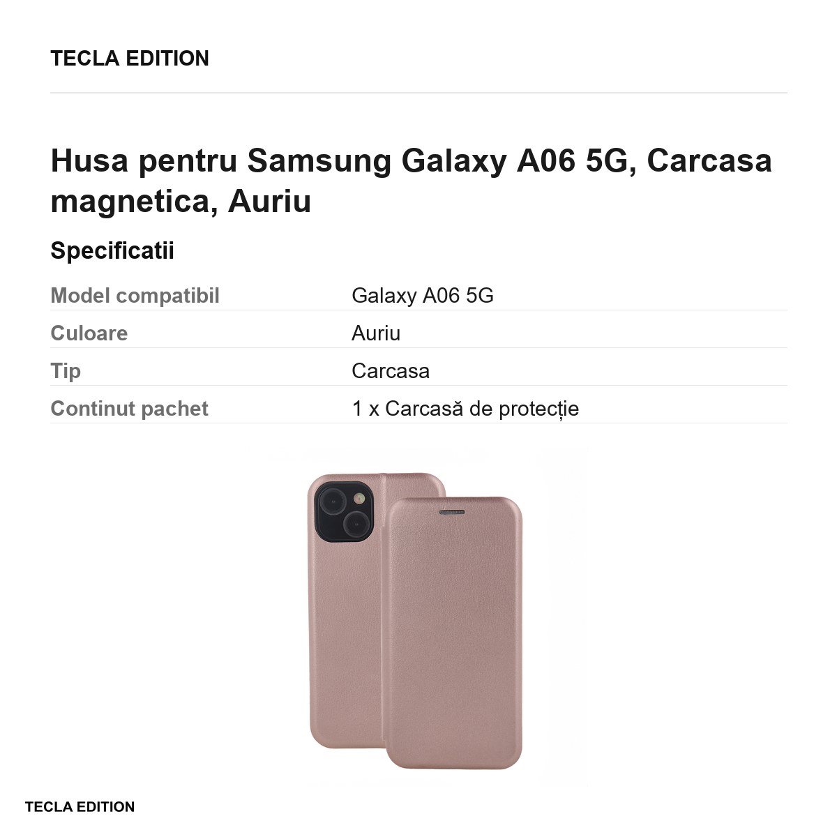 Husa Smart Diva rose pentru Samsung Galaxy A06 5G, tip carte cu inchidere magnetica, Rose Gold Metallic [2]
