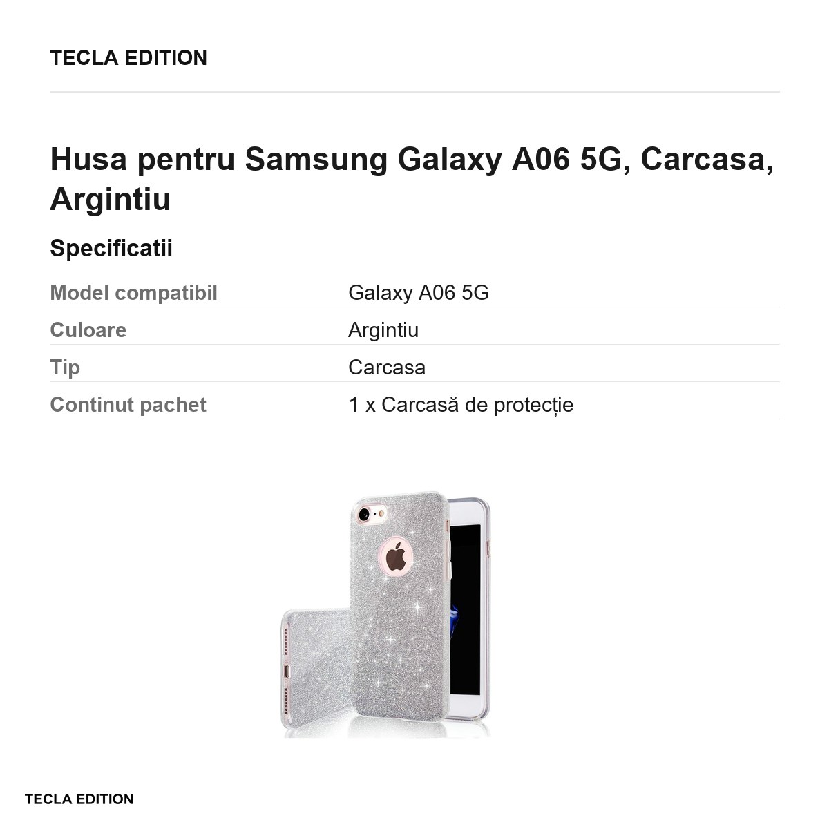 Husa Glitter 3in1 pentru Samsung Galaxy A06 5G, Carcasa, Argintiu [2]