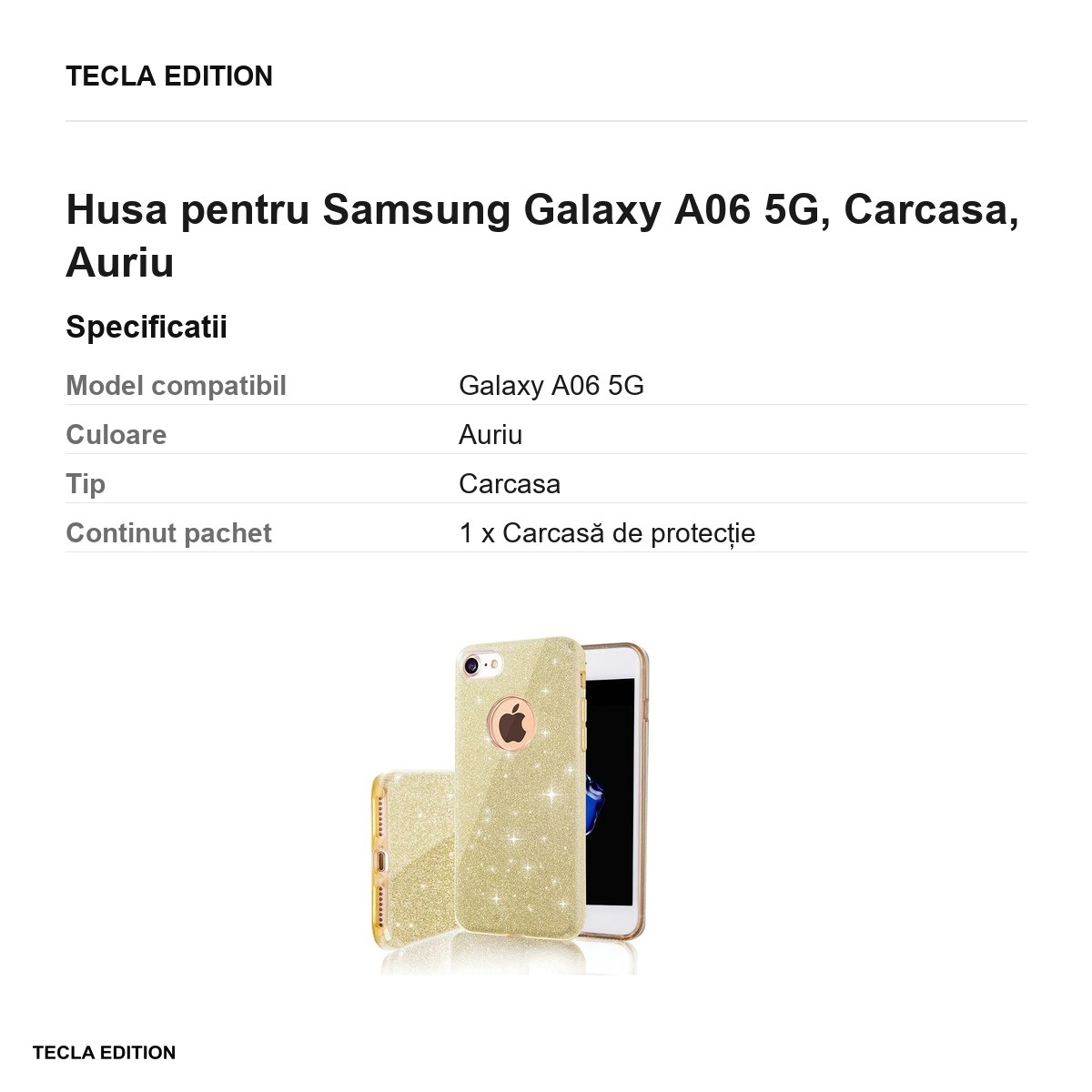 Husa Glitter 3in1 pentru Samsung Galaxy A06 5G, Carcasa, Auriu [2]
