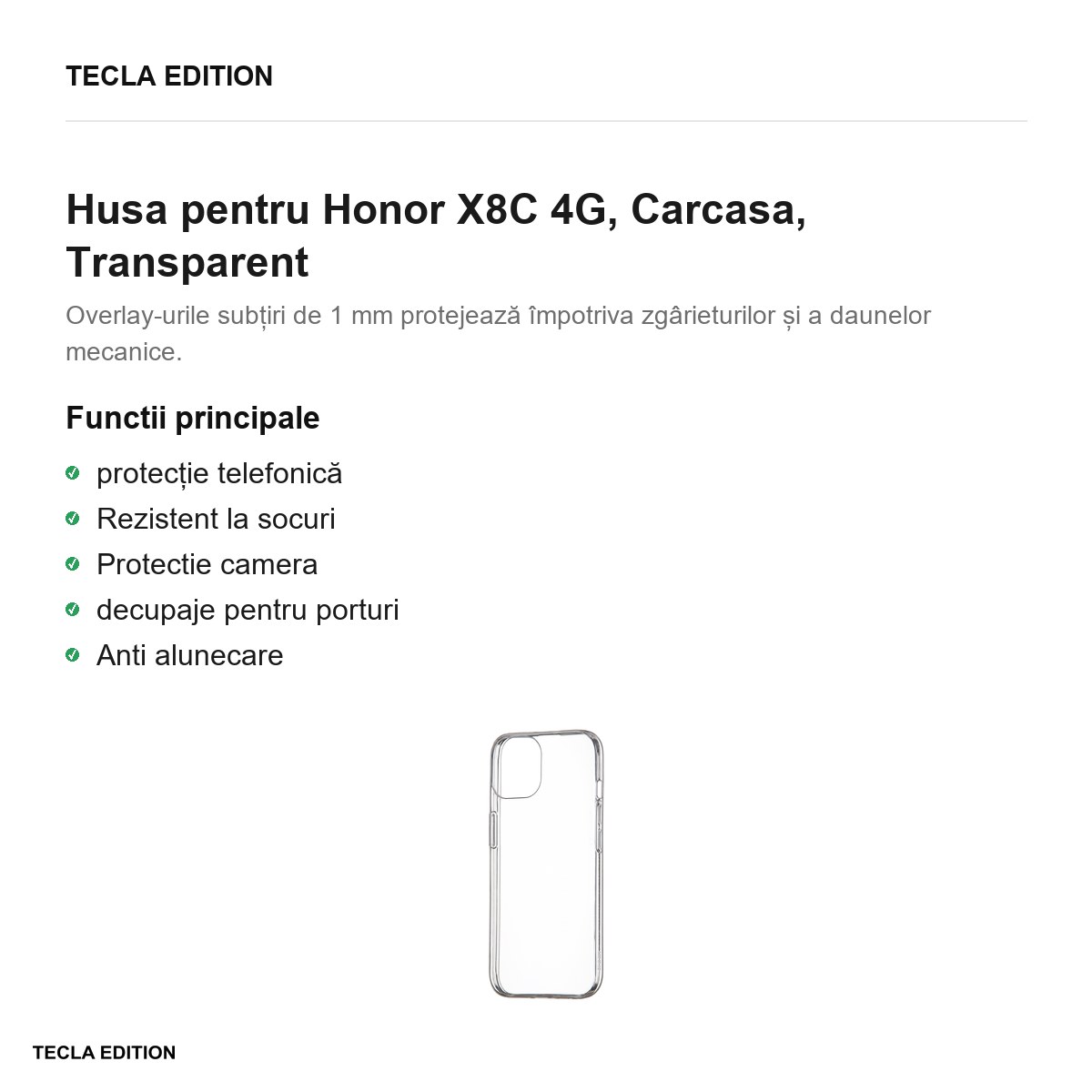 Husa Slim 1 mm pentru Honor X8C 4G, Carcasa, Transparent [1]
