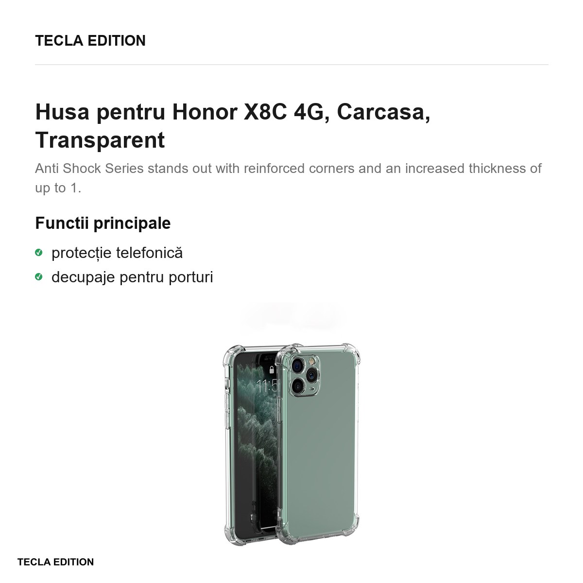 Husa Anti Shock 1,5 mm pentru Honor X8C 4G, Carcasa, Transparent [1]