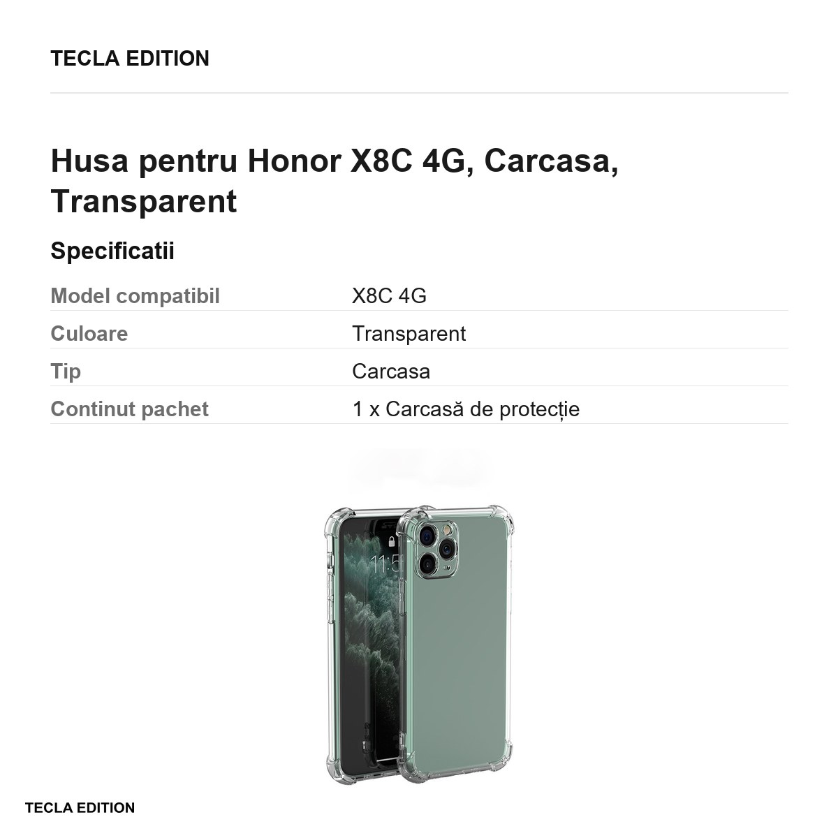Husa Anti Shock 1,5 mm pentru Honor X8C 4G, Carcasa, Transparent [2]