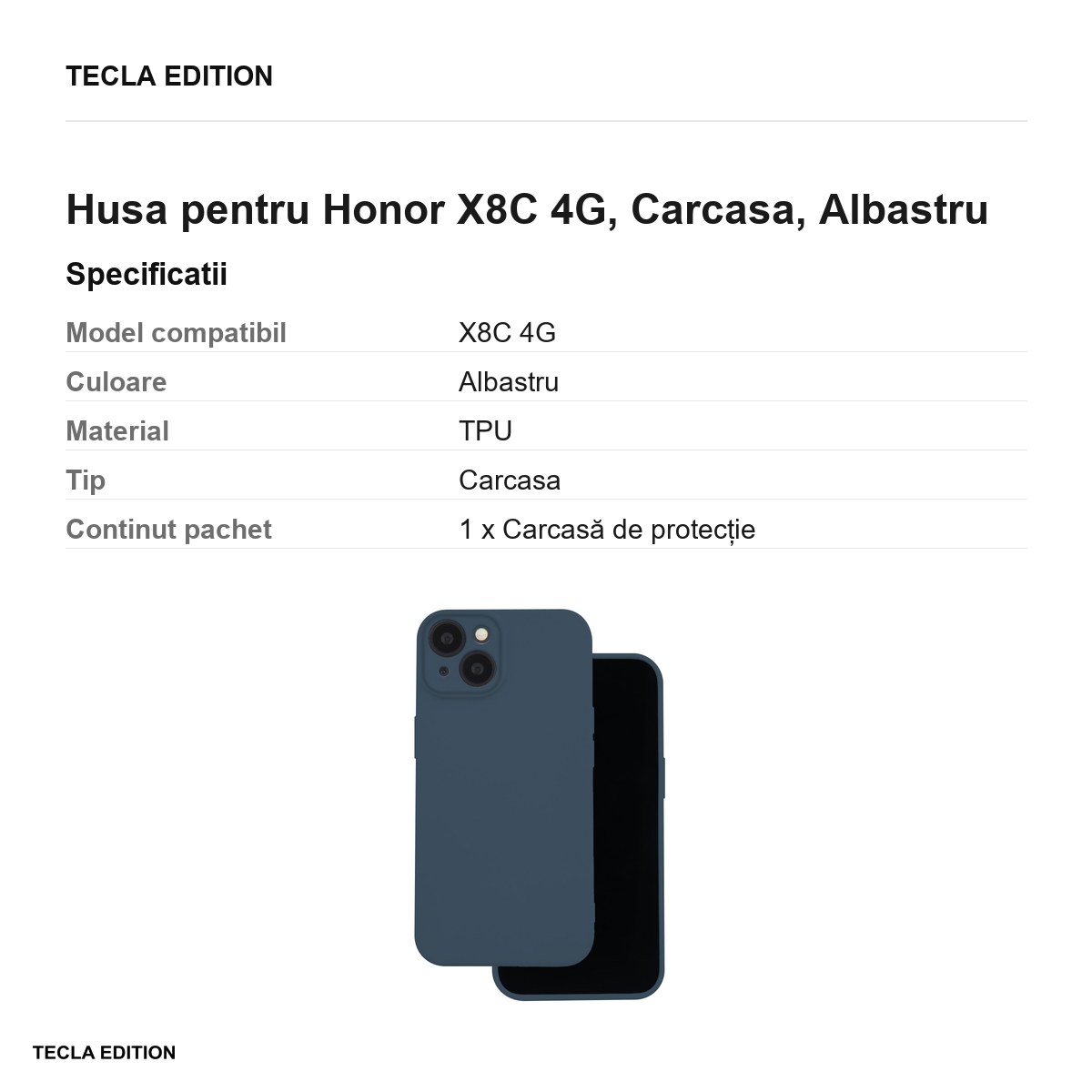 Husa Silicon pentru Honor X8C 4G, Carcasa, Albastru [2]