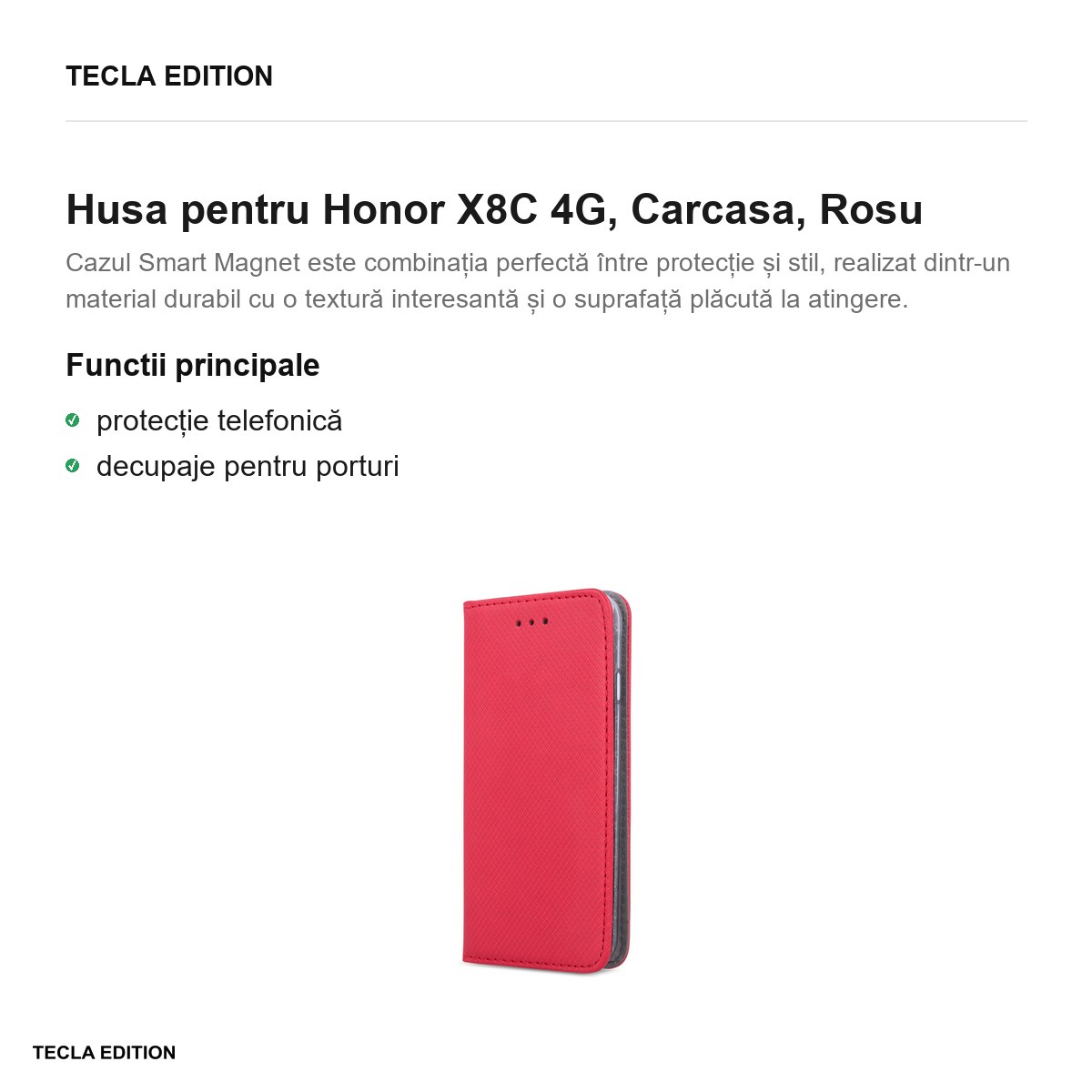 Husa Smart Magnet pentru Honor X8C 4G, tip carte, Rosu [1]