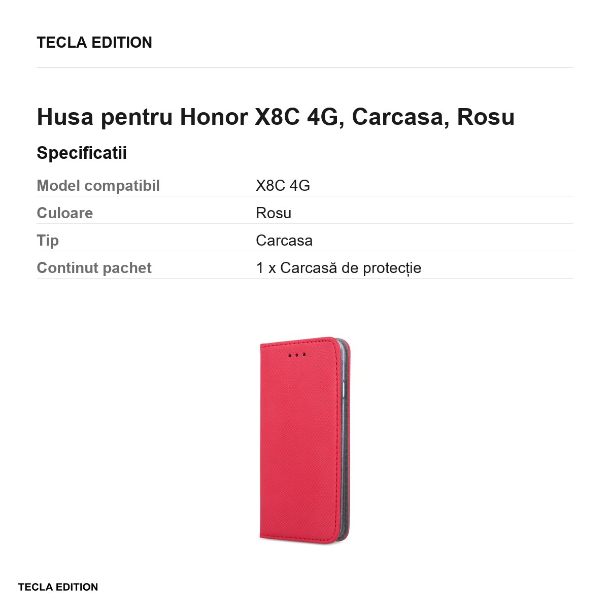 Husa Smart Magnet pentru Honor X8C 4G, tip carte, Rosu [2]