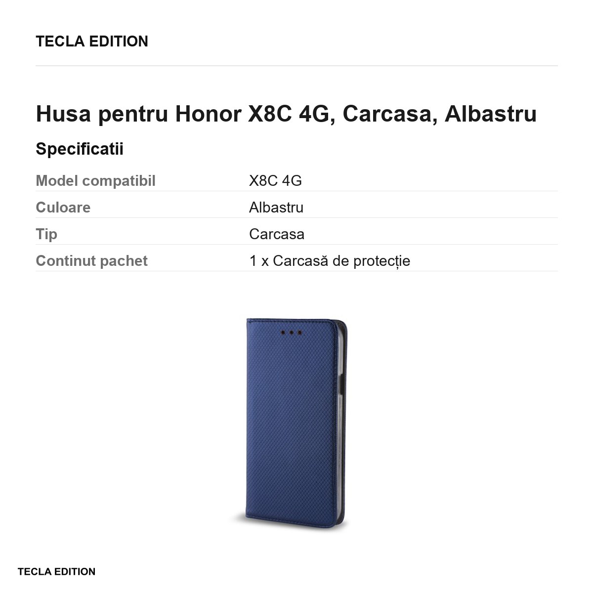 Husa Smart Magnet pentru Honor X8C 4G, tip carte, Albastru [2]