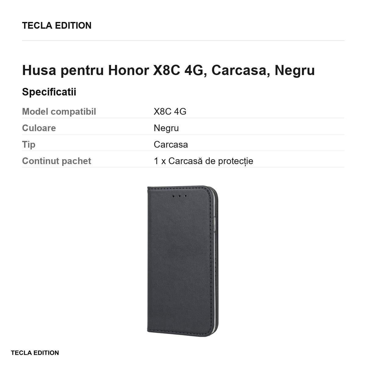 Husa Smart Magnetic pentru Honor X8C 4G, tip carte, Negru [2]