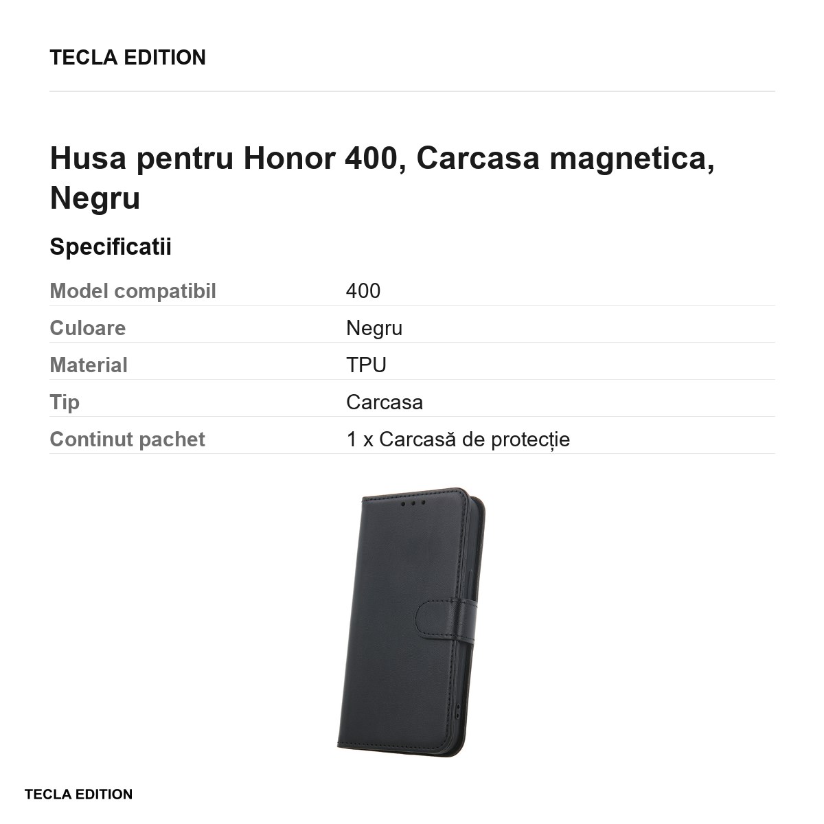 Husa Smart Classic pentru Honor 400, tip carte cu inchidere magnetica, Negru [2]