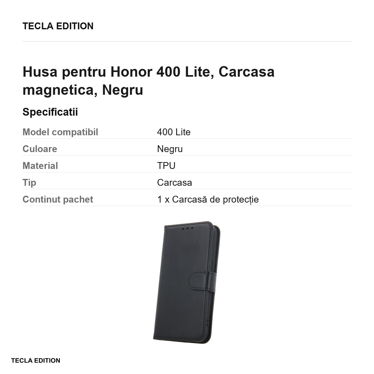 Husa Smart Classic pentru Honor 400 Lite, tip carte cu inchidere magnetica, Negru [2]