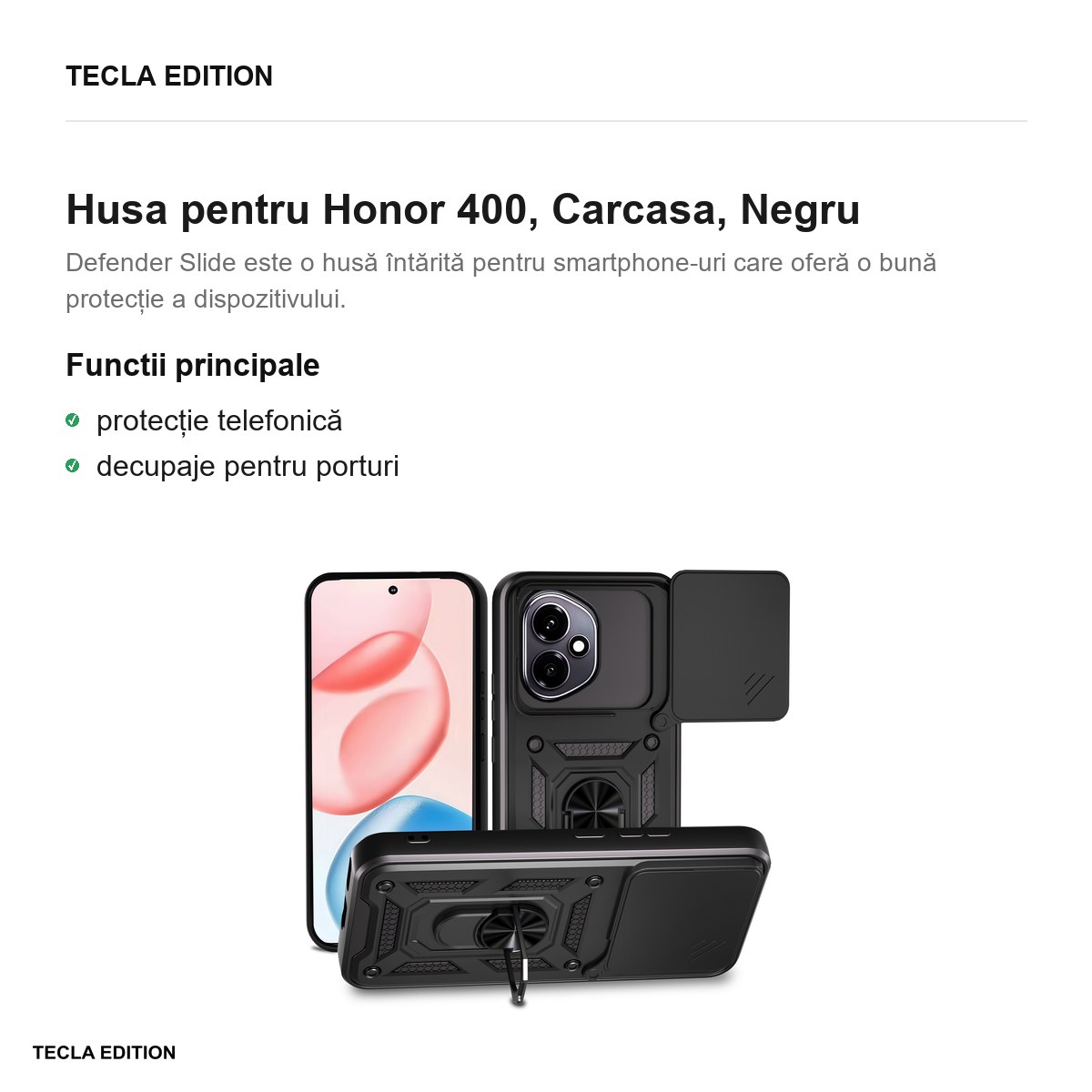 Husa Defender Slide pentru Honor 400, Carcasa, Negru [1]
