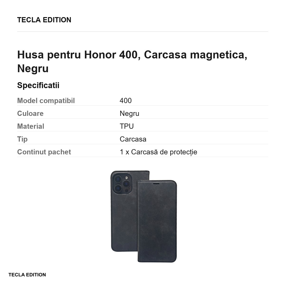Husa Smart Suede pentru Honor 400, tip carte cu inchidere magnetica, Negru [2]