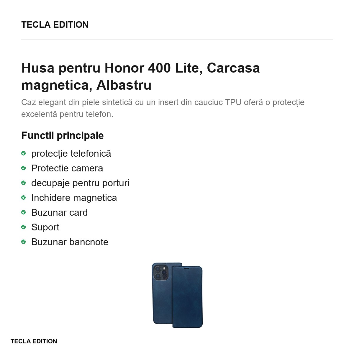 Husa Smart Suede pentru Honor 400 Lite, tip carte cu inchidere magnetica, Albastru [1]