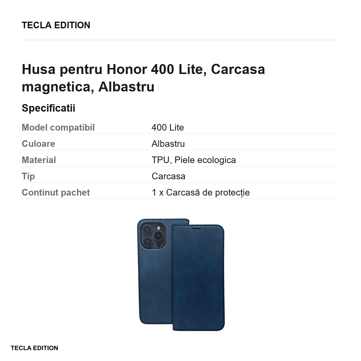 Husa Smart Suede pentru Honor 400 Lite, tip carte cu inchidere magnetica, Albastru [2]