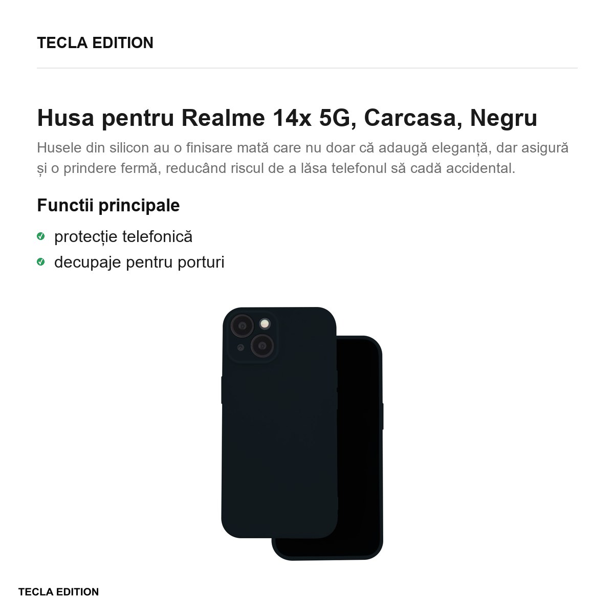 Husa Silicon pentru Realme 14x 5G, Carcasa, Negru [1]