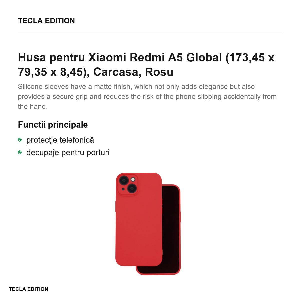 Husa Silicon pentru Xiaomi Redmi A5 Global, Carcasa, Rosu [1]