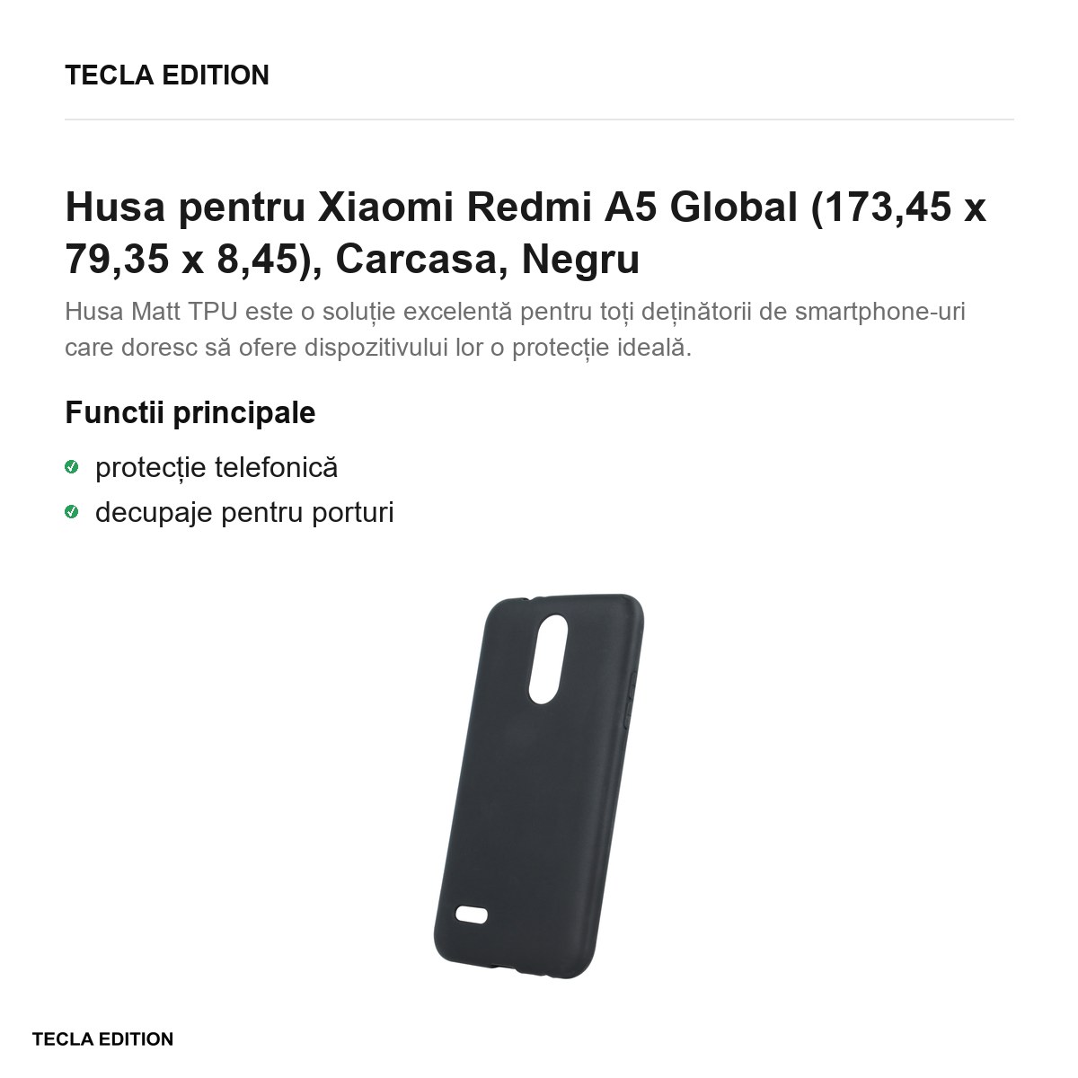 Husa Matt TPU pentru Xiaomi Redmi A5 Global, Carcasa, Negru [1]
