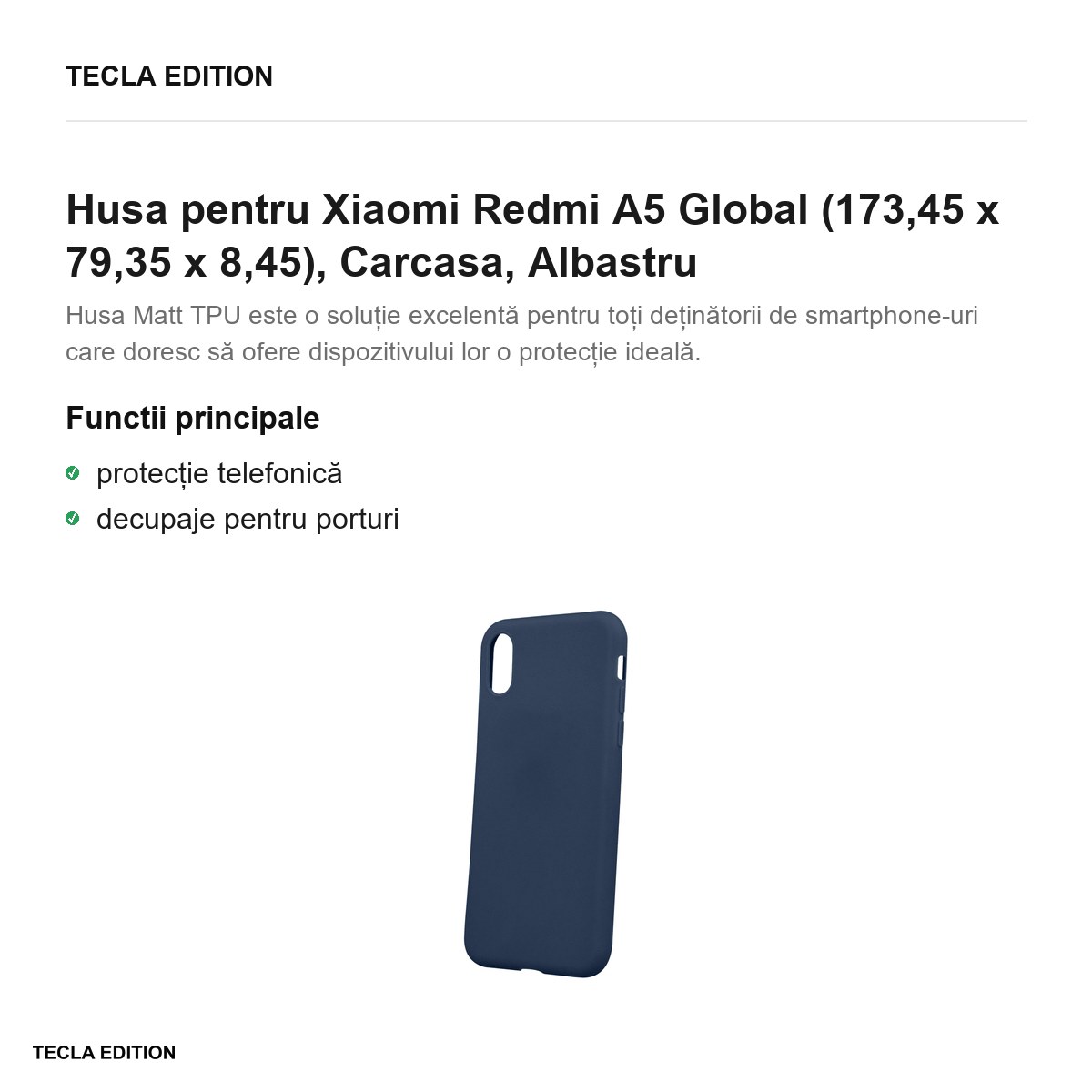 Husa Matt TPU pentru Xiaomi Redmi A5 Global, Carcasa, Albastru [1]