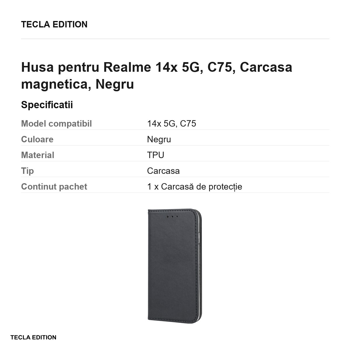 Husa Smart Magnetic pentru Realme 14x 5G, C75, tip carte cu inchidere magnetica, Negru [2]
